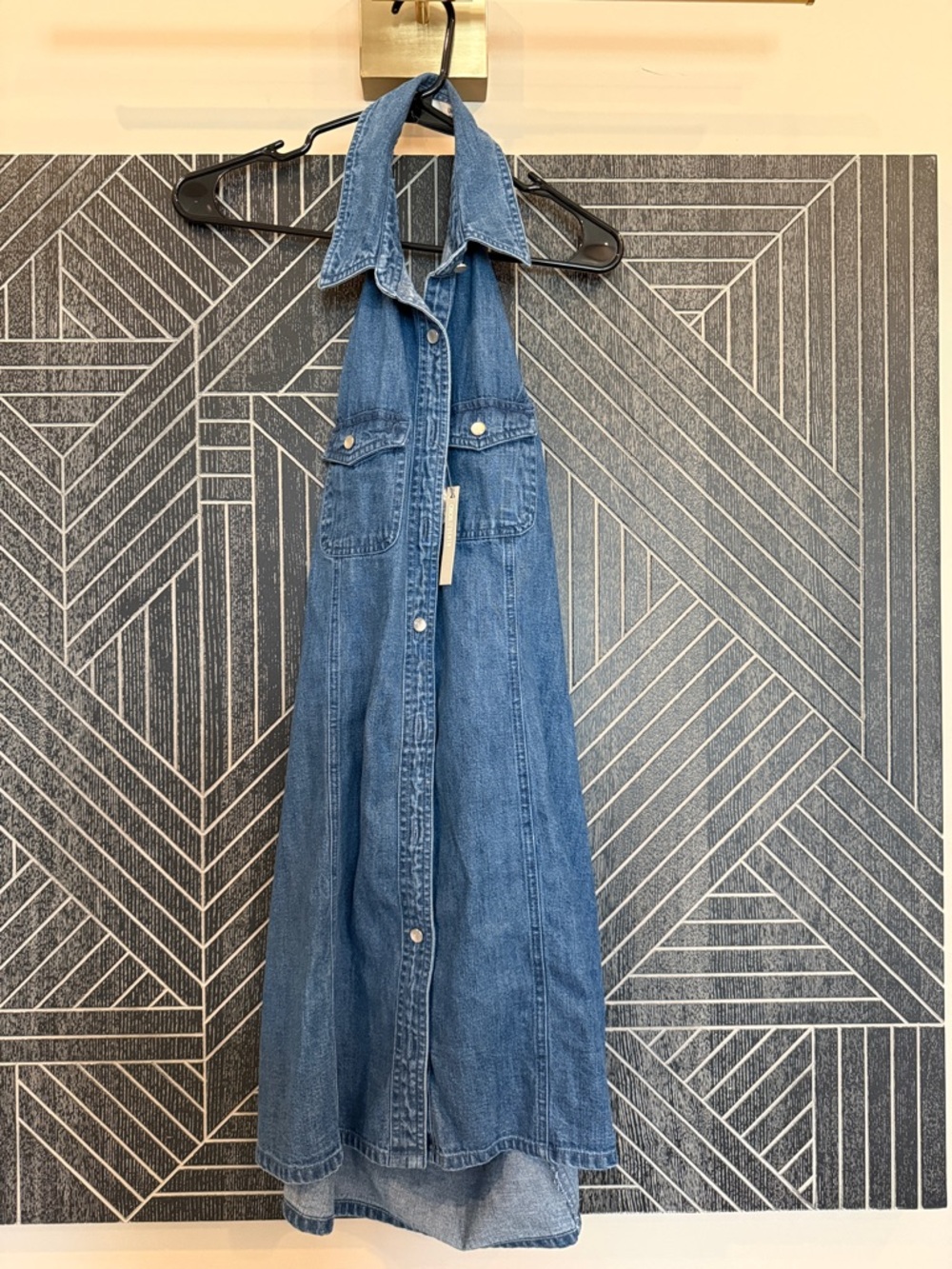 ASOS Blue Denim Backless Halter Maxi Dress